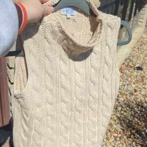 Jeanne Pierre Women's Beige Cable Knit Turtleneck Vest